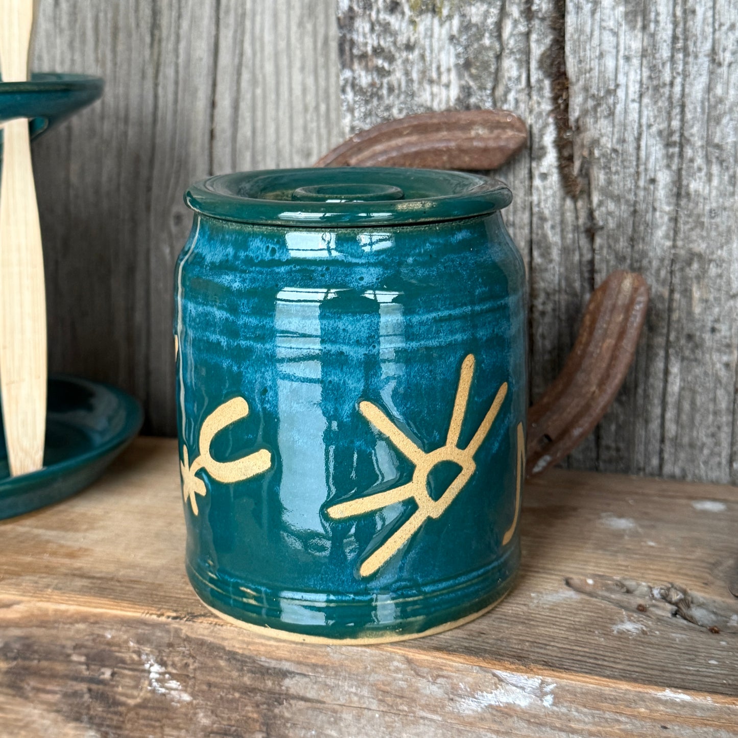 Bathroom Set of 3 - Soap Bottle, canister, and toothbrush holder - Branded Green Turquoise