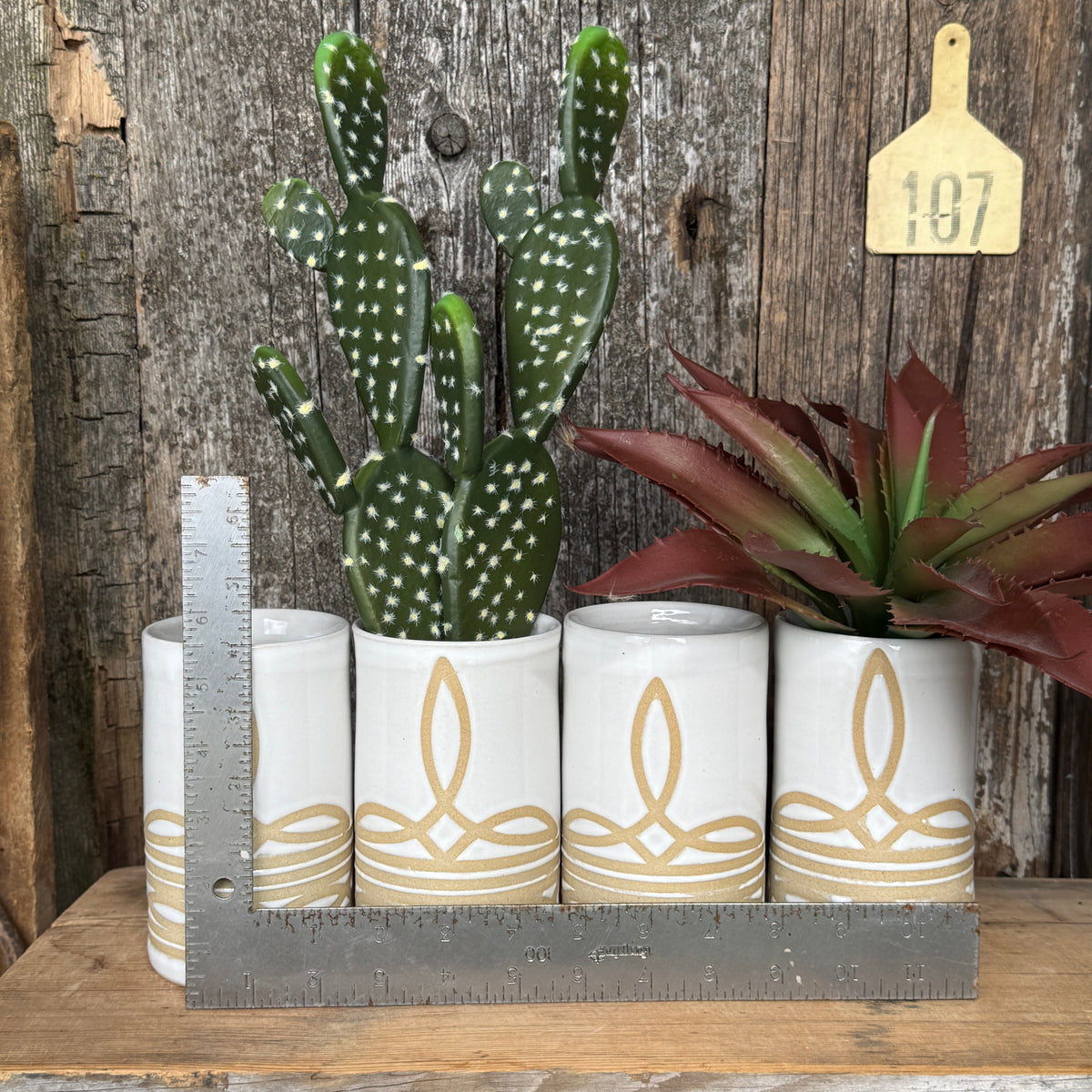 Cup Set of 4 - White Bootstitch