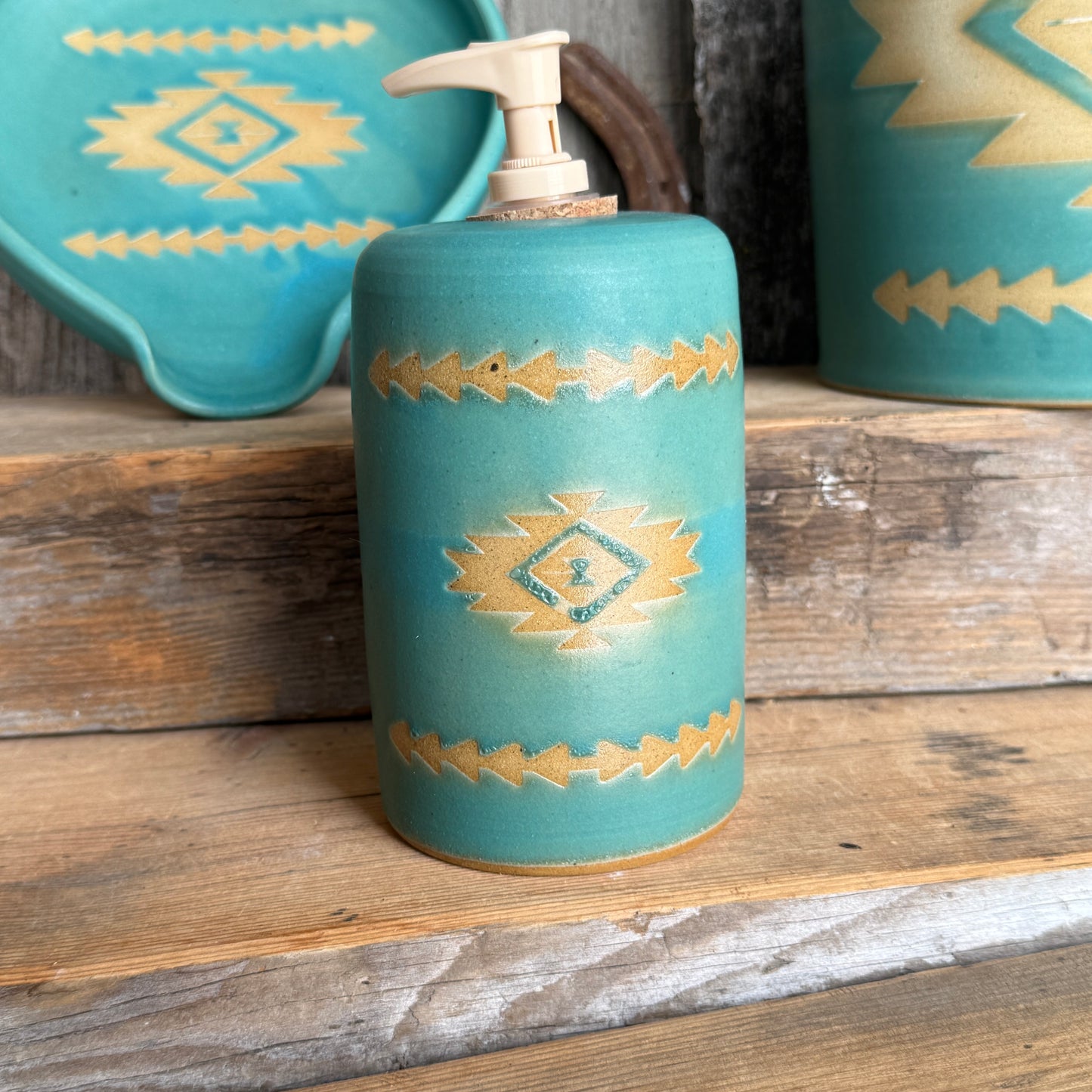 Kitchen Utensil Crock, spoon rest and soap dispenser Southwestern Turquoise