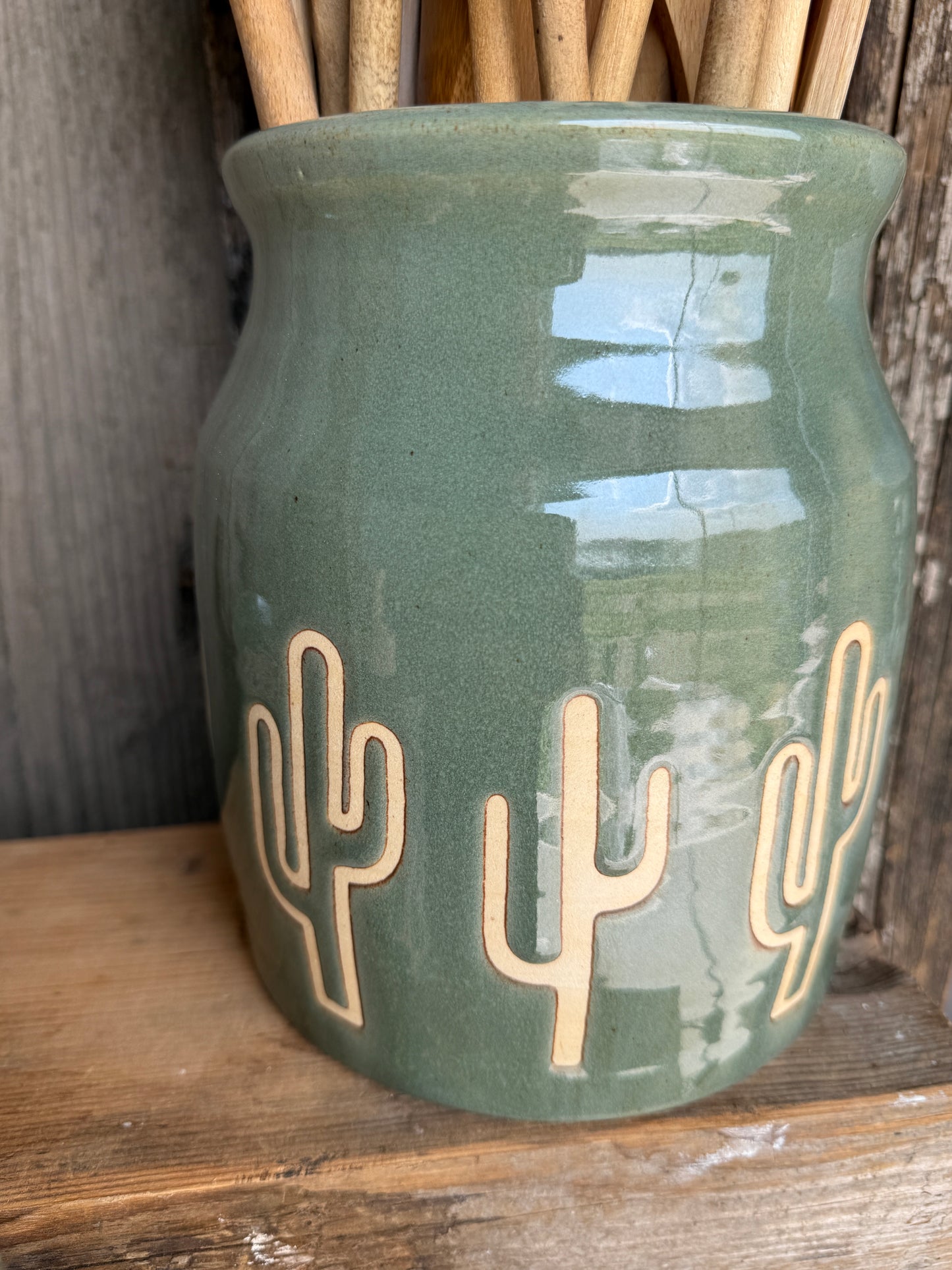 Kitchen Utensil Crock, spoon rest and soap dispenser- sagebrush cactus