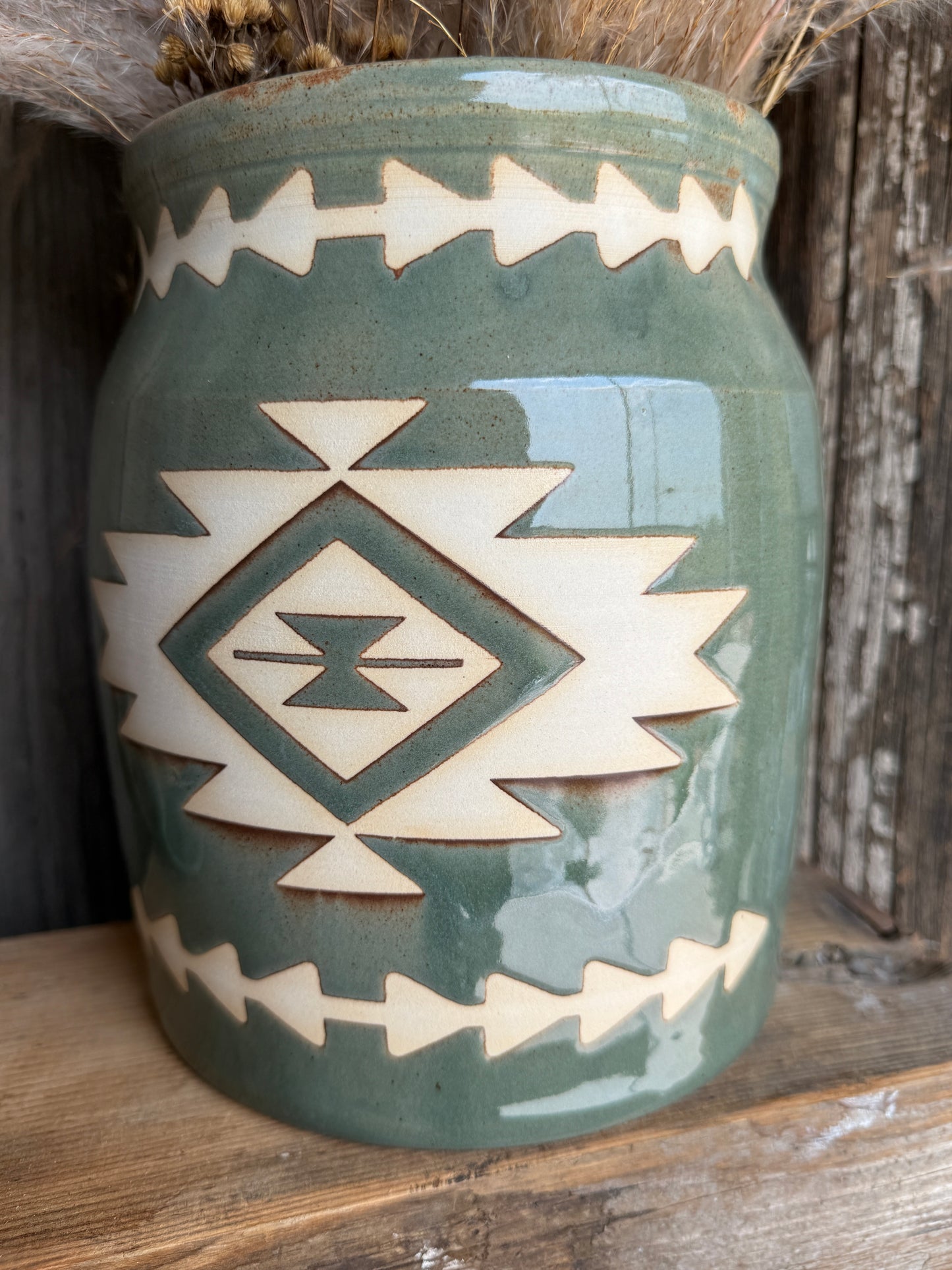 Kitchen Utensil Crock, spoon rest and Oil Bottle - sagebrush southwestern
