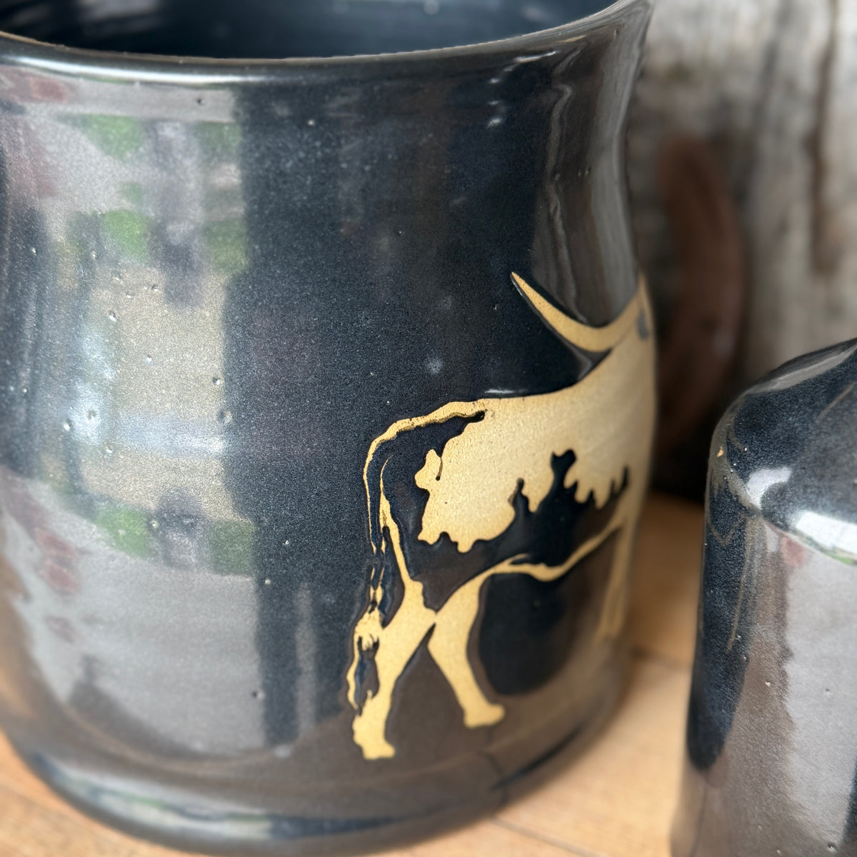 Kitchen Utensil Crock,and Oil Bottle - Gunmetal Longhorn