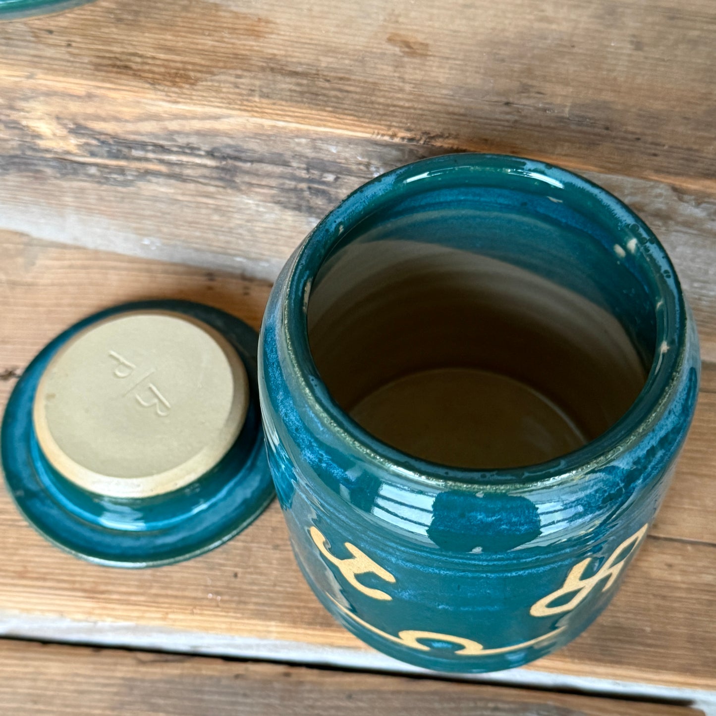 Bathroom Set of 3 - Soap Bottle, canister, and toothbrush holder - Branded Green Turquoise