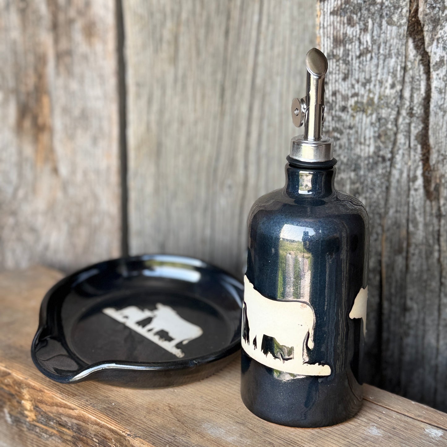 Kitchen Utensil Crock, spoon rest and soap dispenser- gunmetal cattle