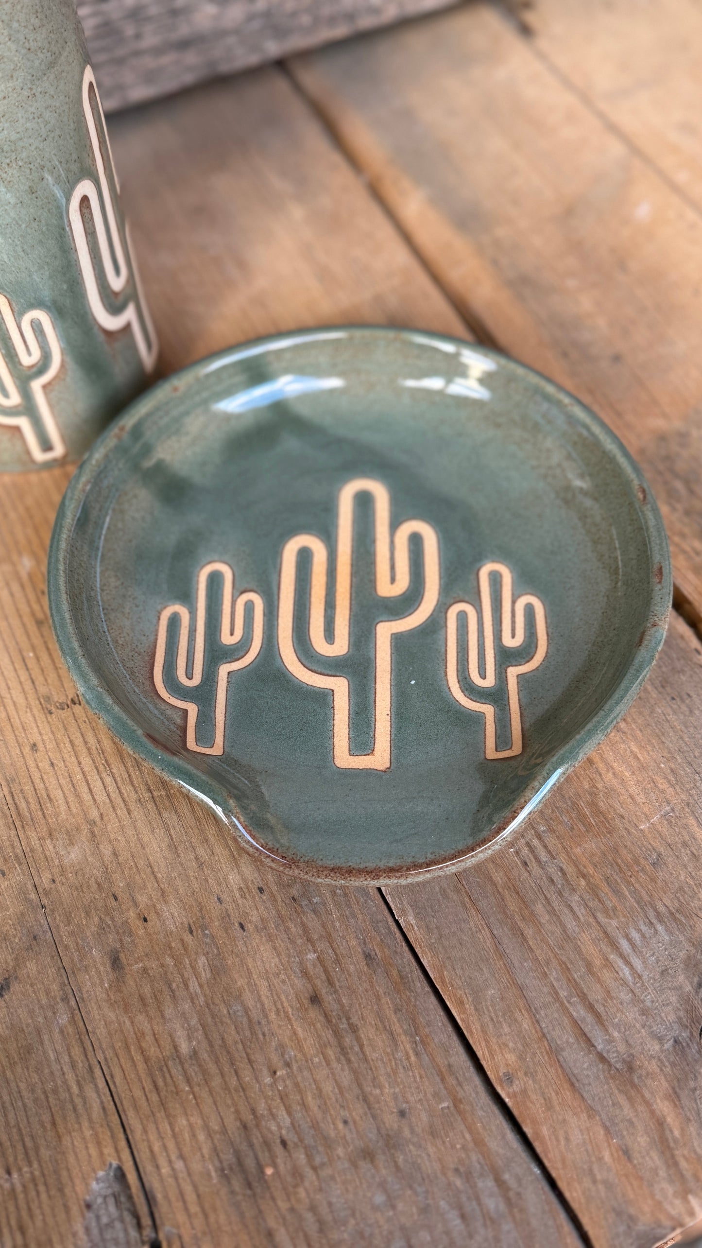 Set- Cactus Oil Bottle and spoon rest