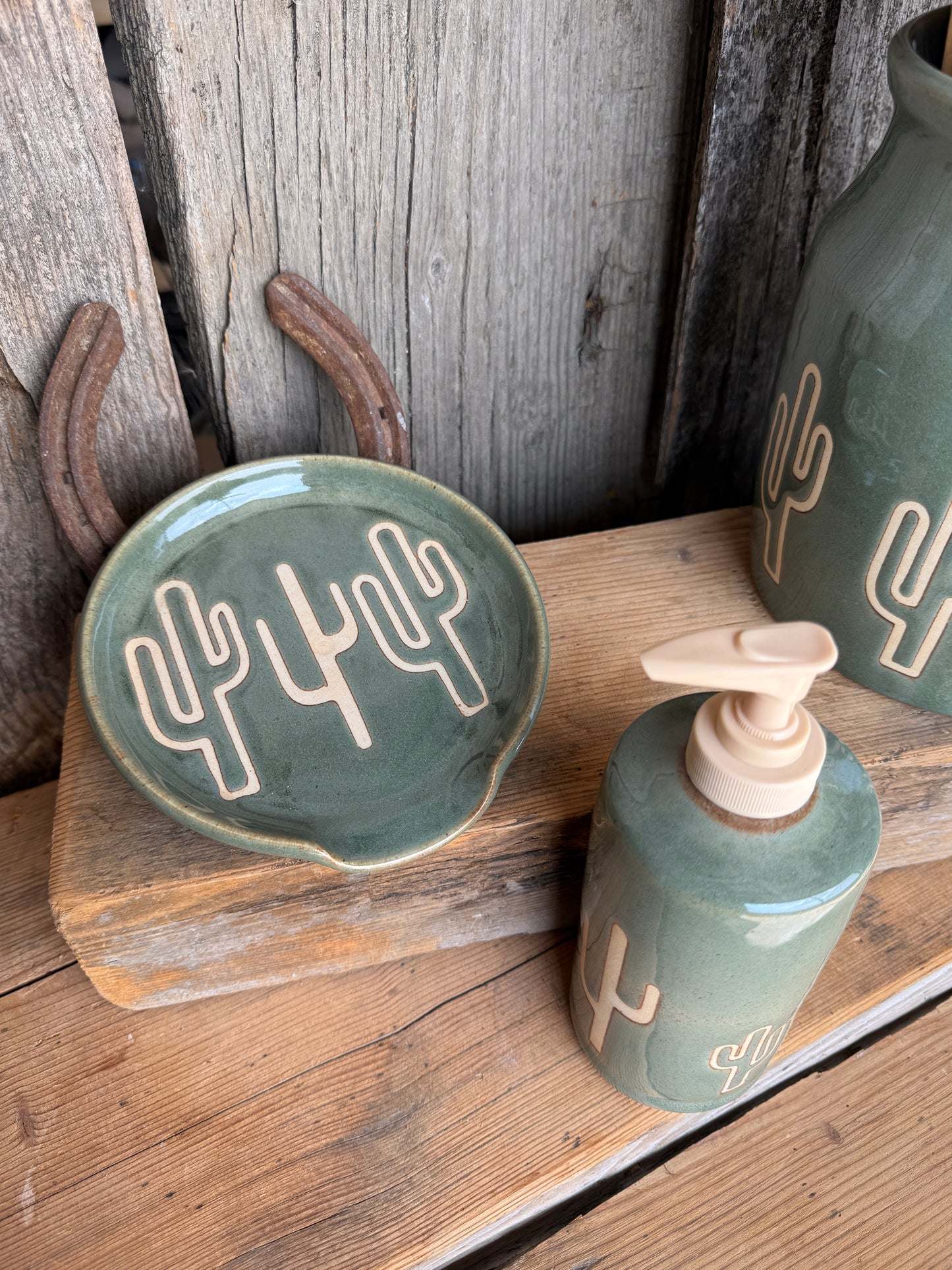 Kitchen Utensil Crock, spoon rest and soap dispenser- sagebrush cactus