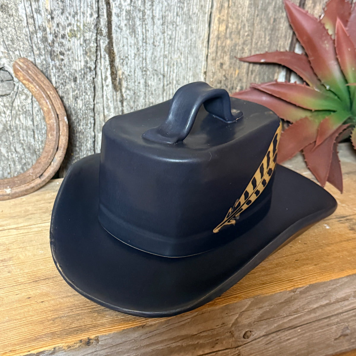Cowboy Hat Butter Dish Eagle Feather