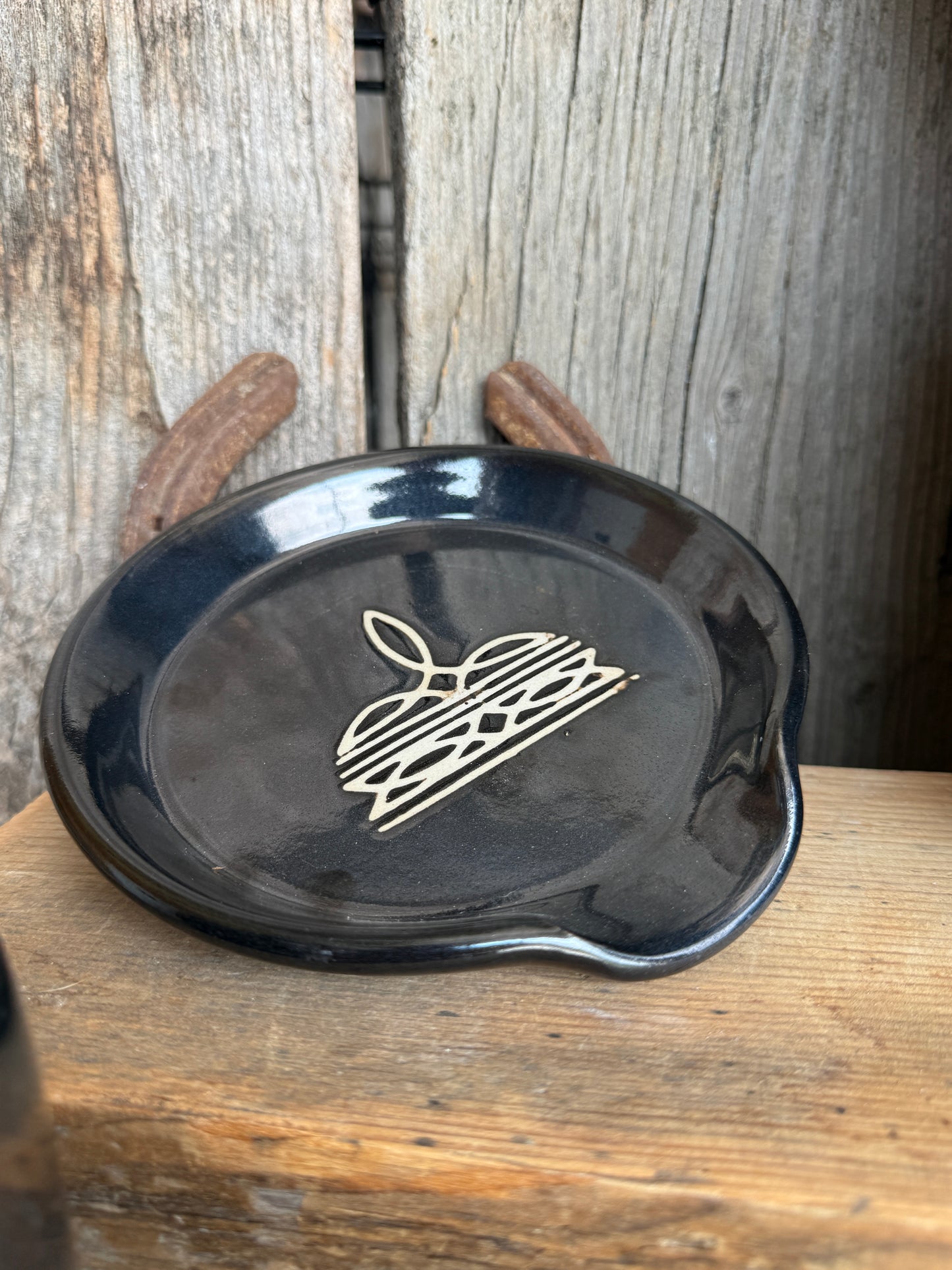 Kitchen Utensil Crock, spoon rest and Oil Bottle - gunmetal boot stitch