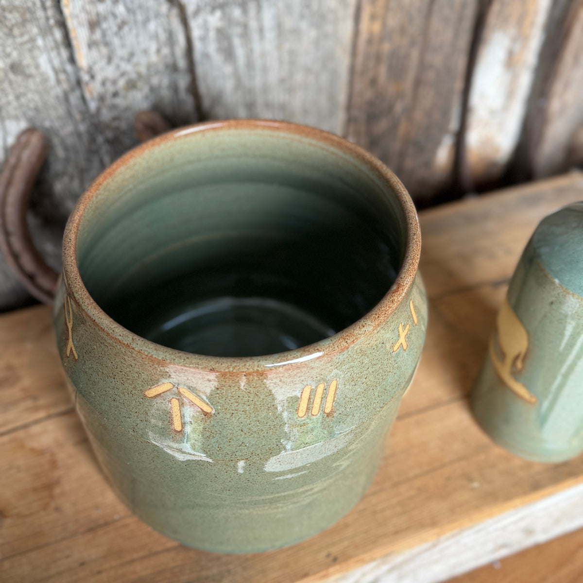 Kitchen Utensil Crock, spoon rest and oil bottle- Sagebrush Branded Cattle