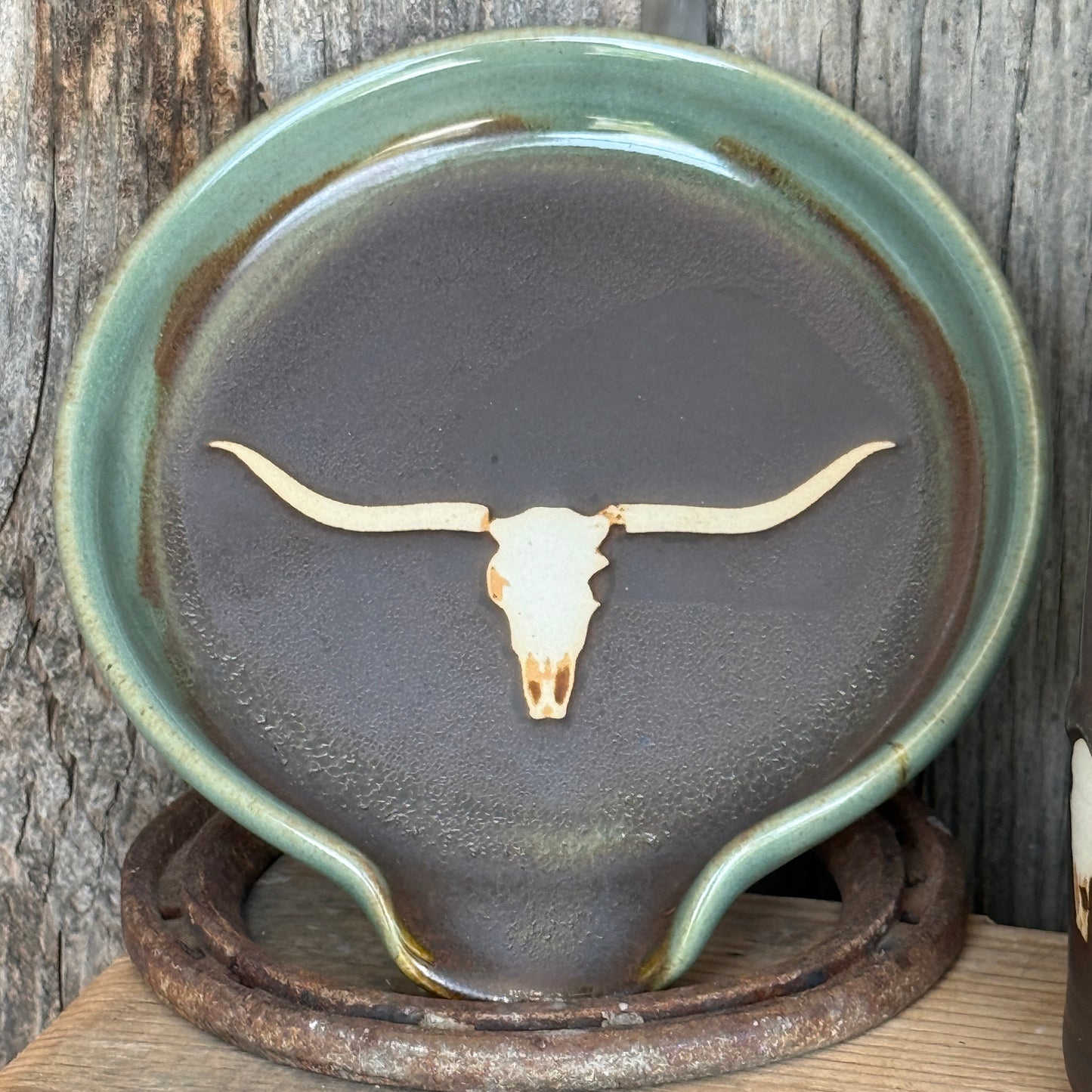 Soap dispenser and spoon rest -  skull Sagebrush and Leather