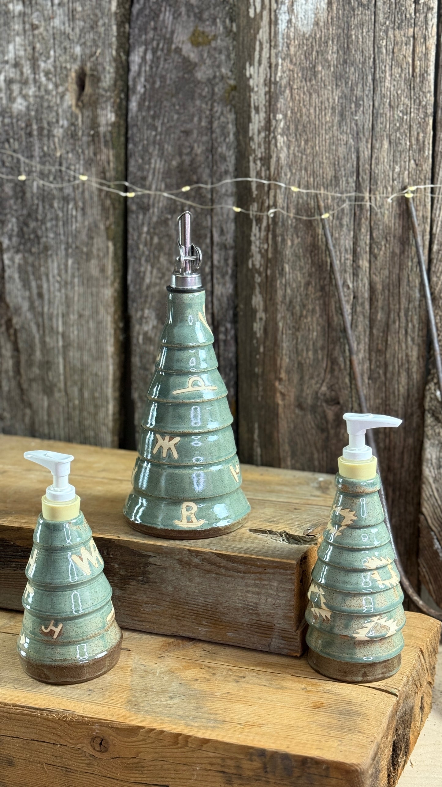 Cowboy Christmas tree oil bottle and soap dispensers set