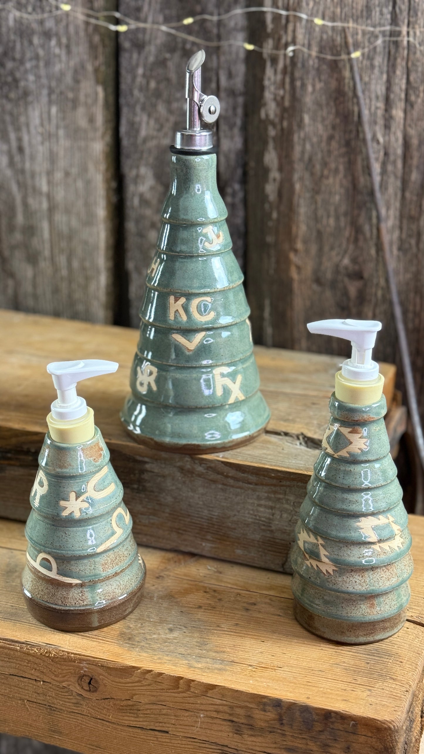 Cowboy Christmas tree oil bottle and soap dispensers set