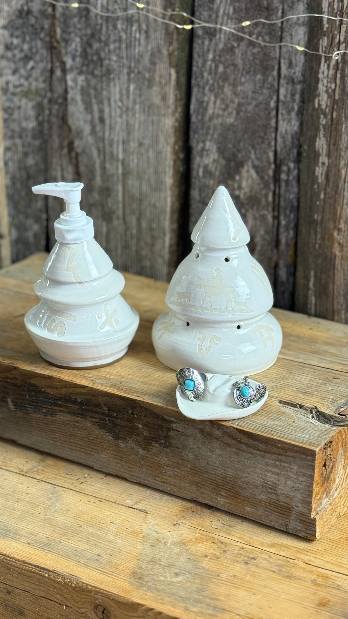 Cowboy Christmas tree luminary and soap dispenser
