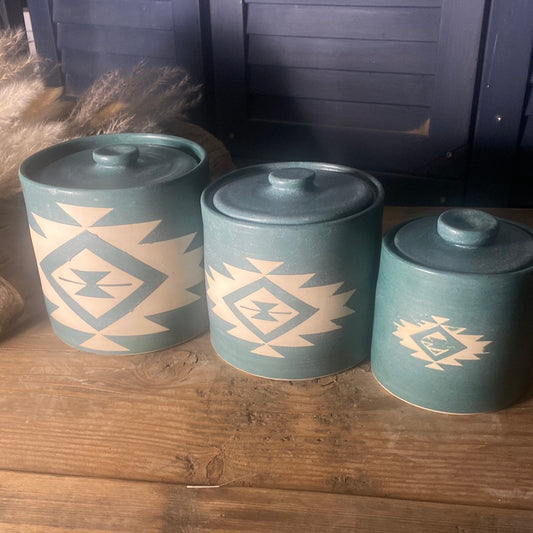 Large set of 3 canister Turquoise Matte