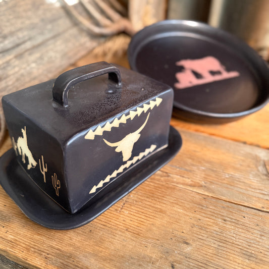 Longhorn Butter Dish and cow calf serving platter