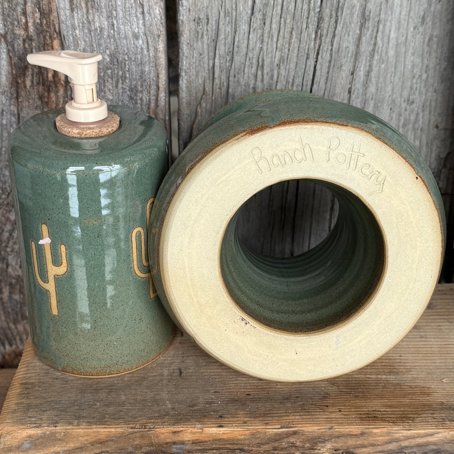 Bathroom Set of 3 - Soap Bottle, canister, and toothbrush holder - Sagebrush Cactus