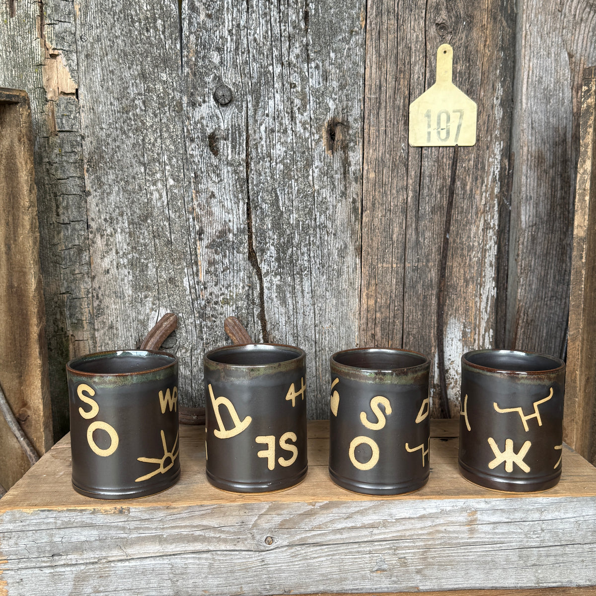 Cup Set of 4 - Leather Branded