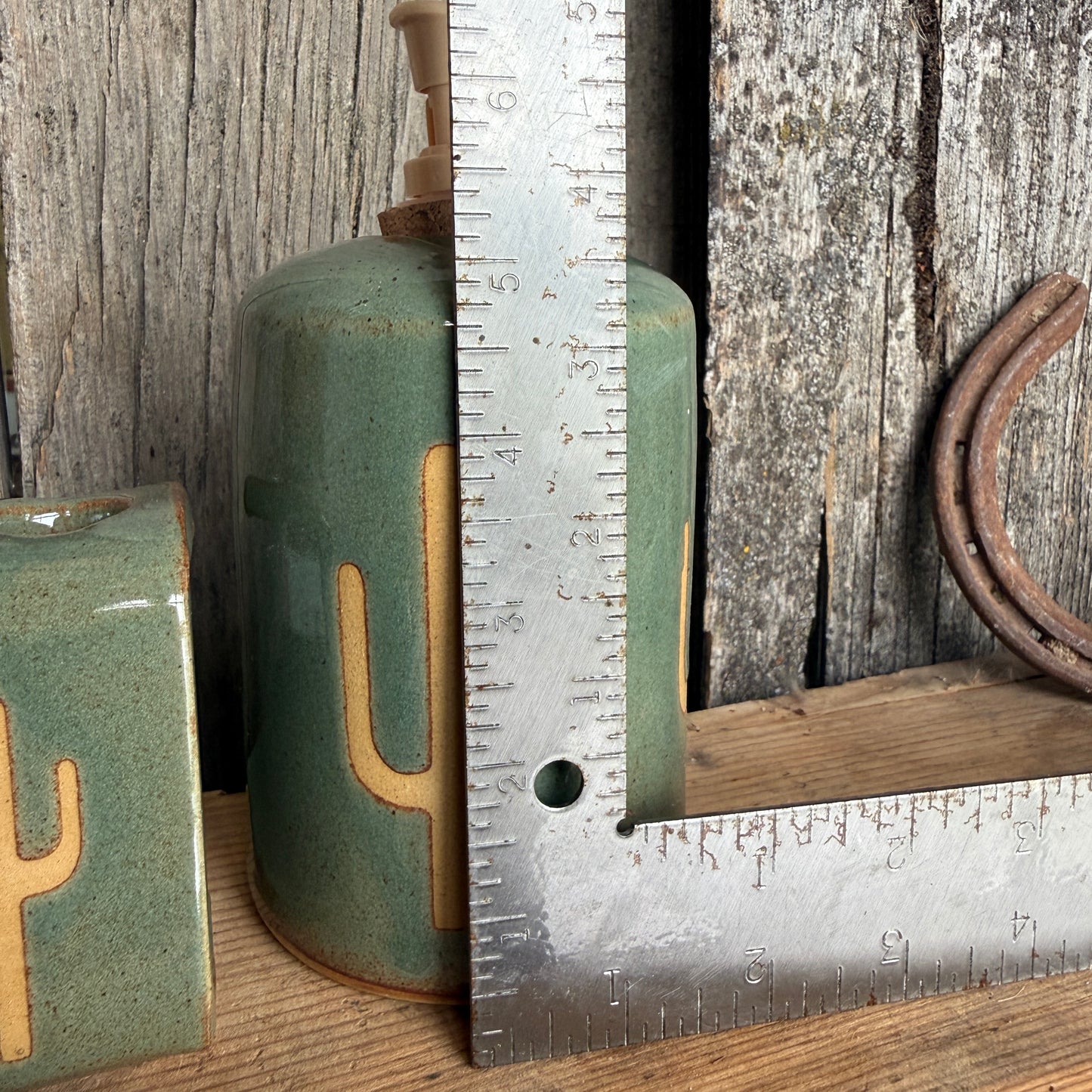 Bathroom Set of 2 - Soap Bottle, toothbrush holder - Cactus Sagebrush