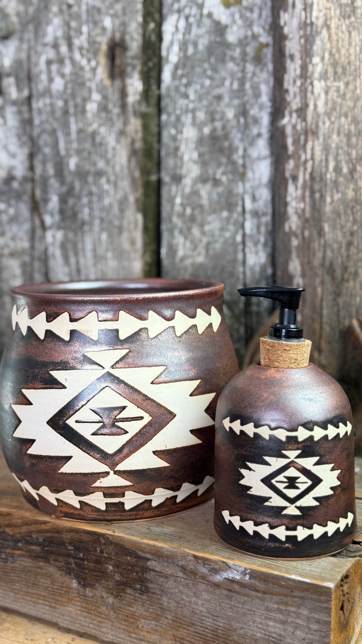 Kitchen Utensil Crock and soap dispenser - Copper southwestern