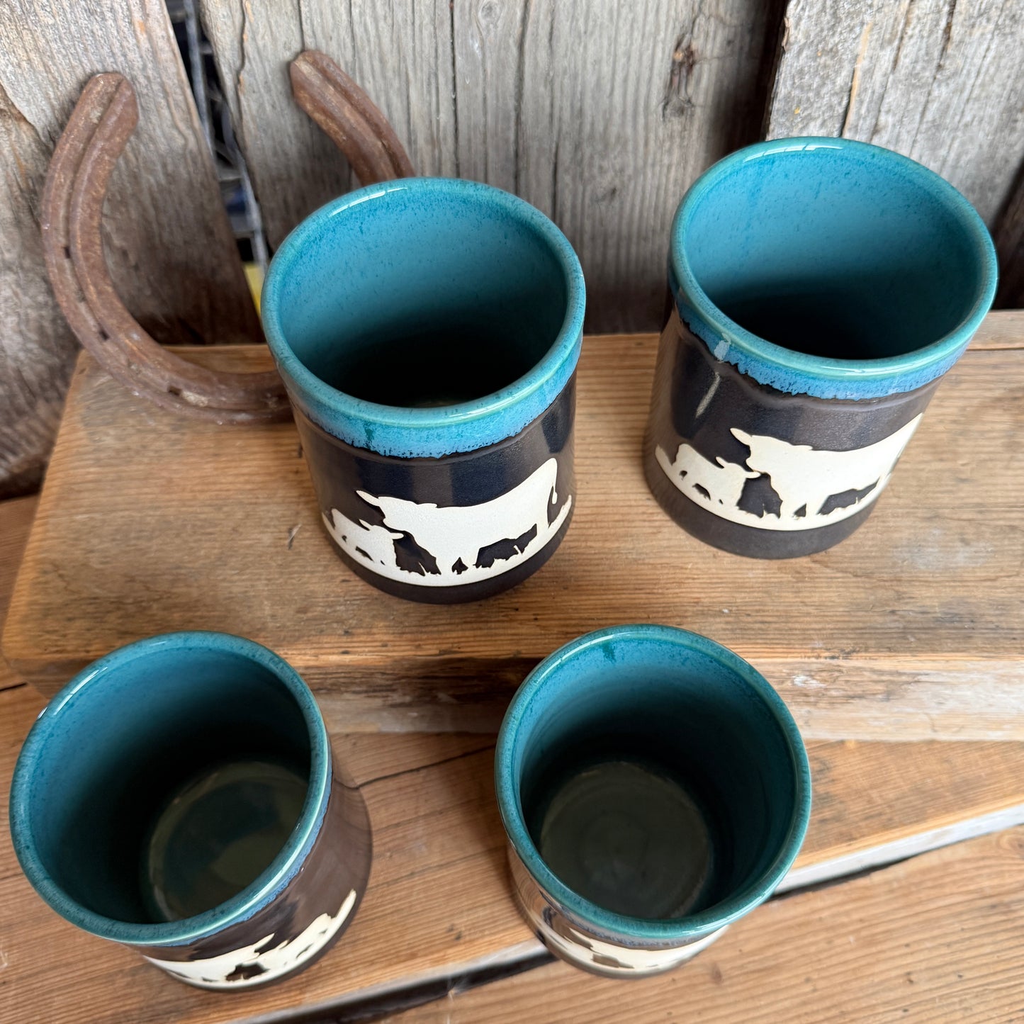 Cup Set of 4 - Cattle Turquoise and Gunmetal