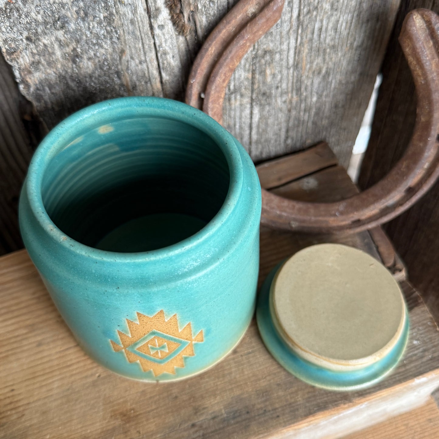 Bathroom Set of 3 - Soap Bottle, canister, and electic toothbrush holder - Southwestern Turquoise