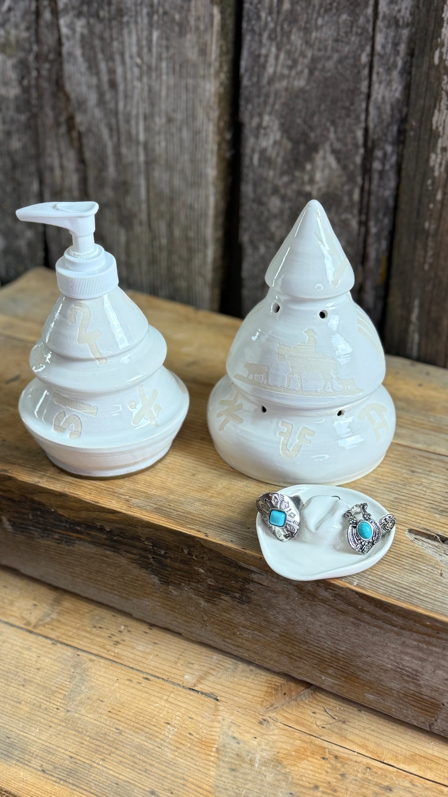 Cowboy Christmas tree luminary and soap dispenser