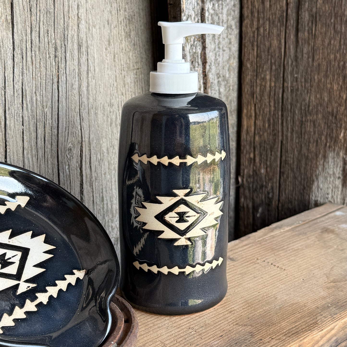 Kitchen Utensil Crock, spoon rest and soap dispenser- gunmetal southwestern