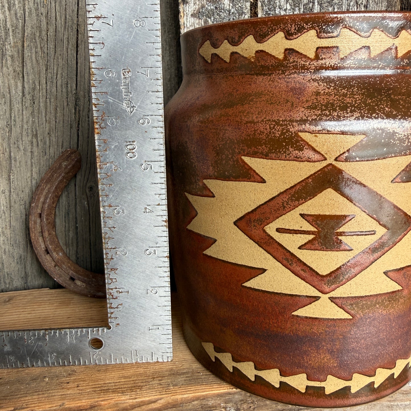 Kitchen Utensil Crock, spoon rest and Oil Bottle - Southwestern Copper