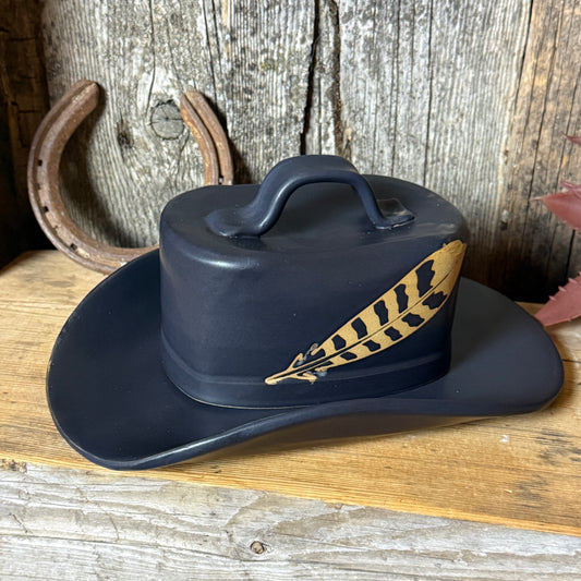 Cowboy Hat Butter Dish Eagle Feather