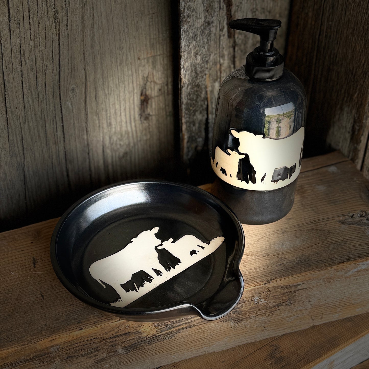 Soap dispenser and spoon rest -  Cattle In Gunmetal
