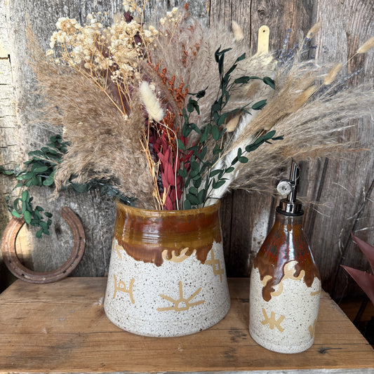 Kitchen Utensil Crock,and Oil Bottle