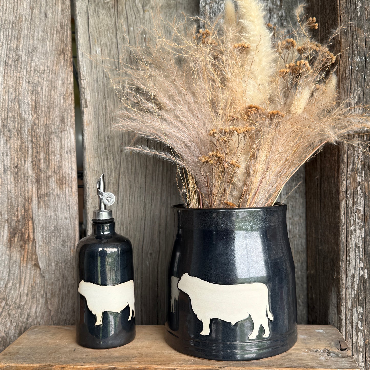 Kitchen Utensil Crock, spoon rest and soap dispenser- gunmetal cattle
