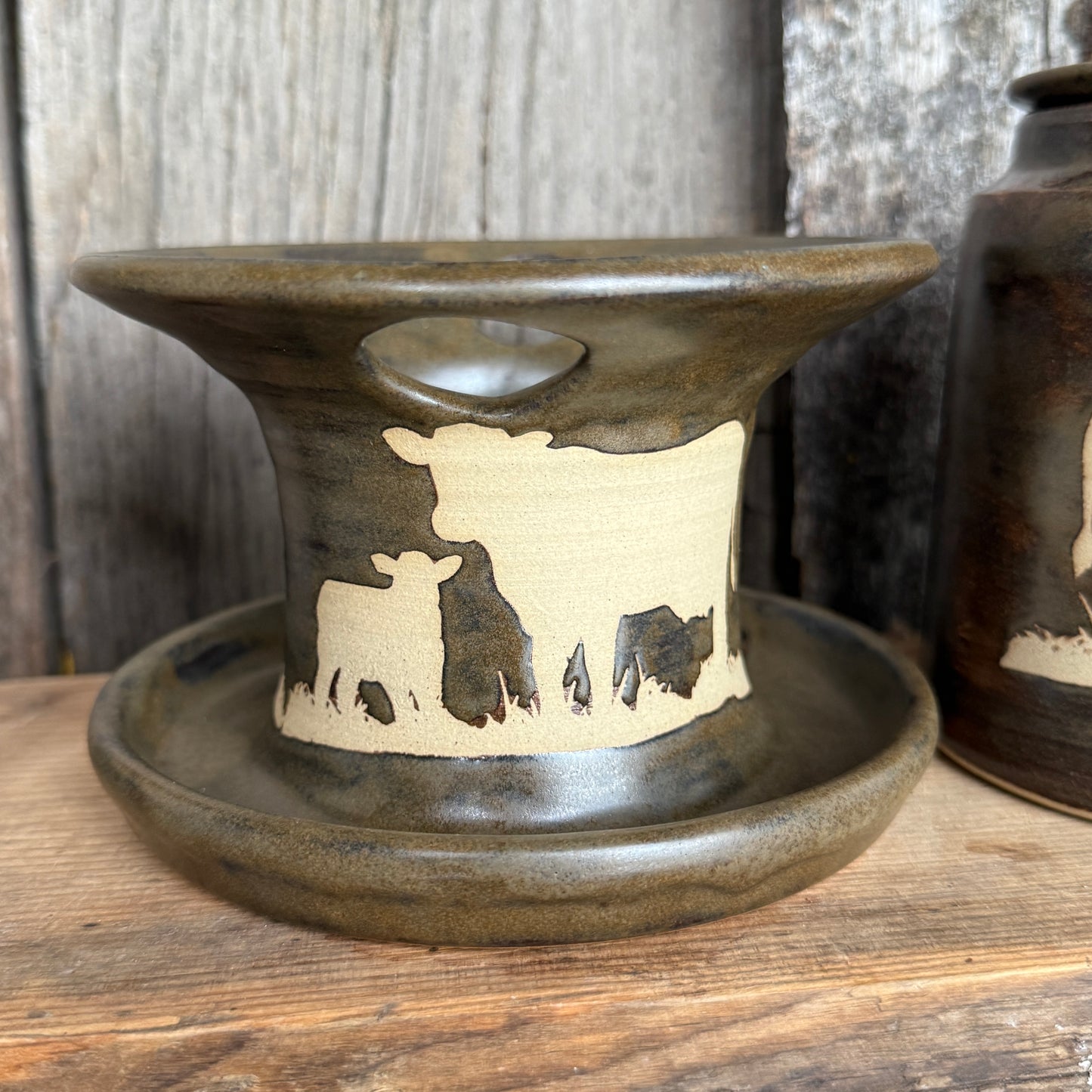 Bathroom Set of 3 - Soap Bottle, canister, and toothbrush holder (regular and electric)  - Cow Calf