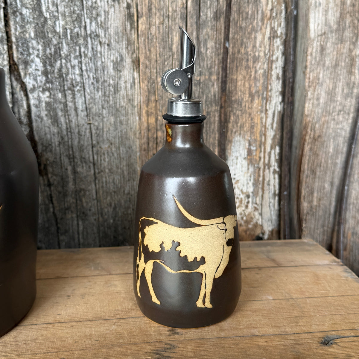 Kitchen Utensil Crock,and Oil Bottle - Leather Longhorn