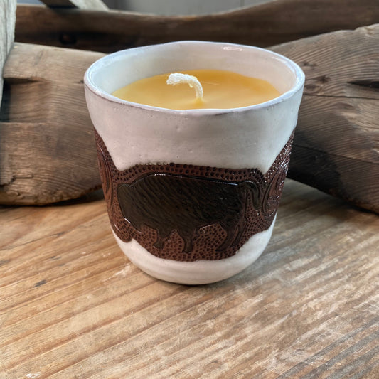 Buffalo Leather Carved Beeswax Candle