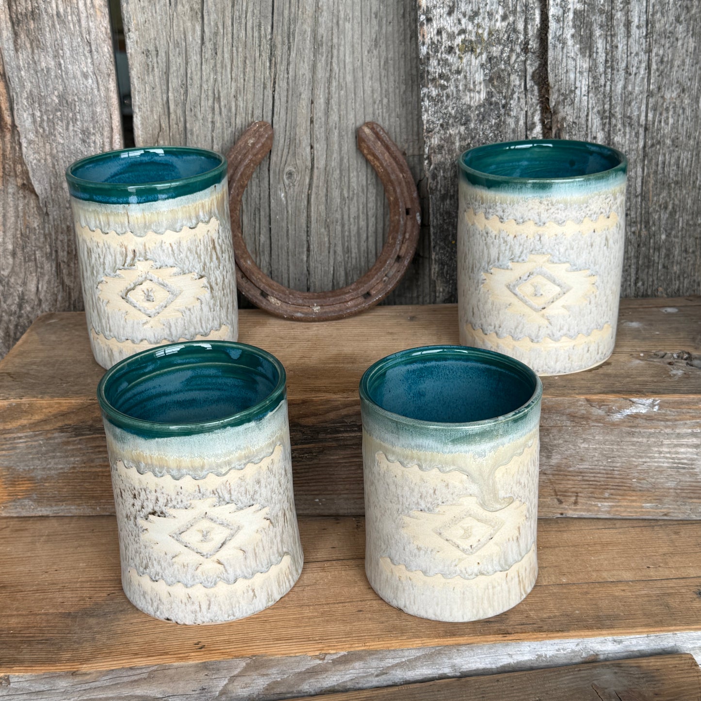 Cup Set of 4 - Southwestern Speckle park and Turquoise Green