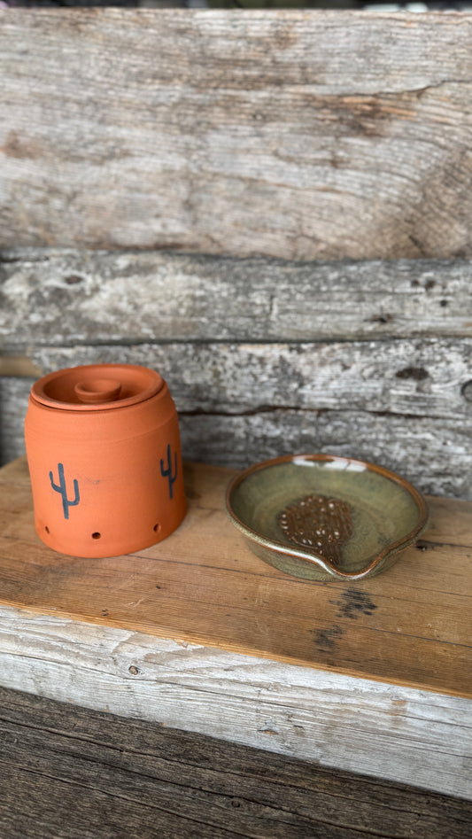 Saguaro Cactus Garlic Keeper and Grate Plate
