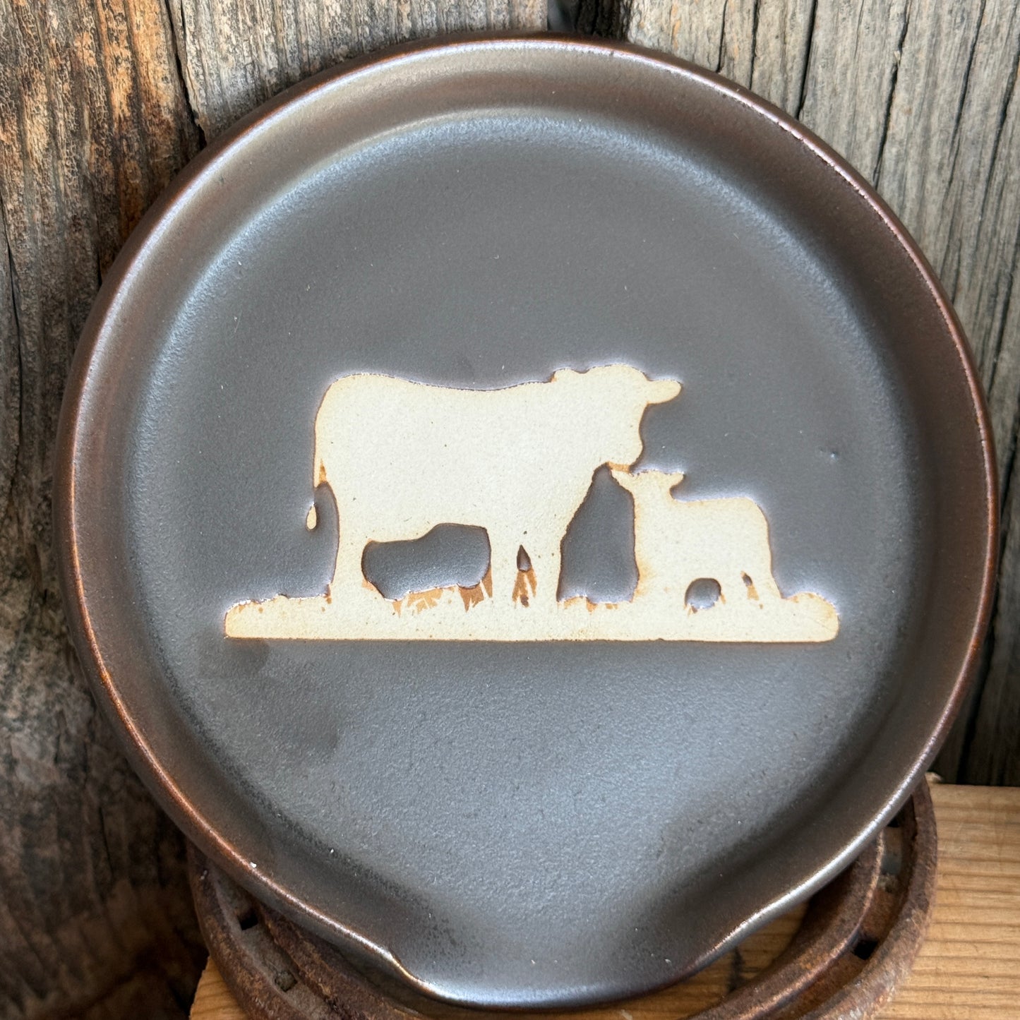 Soap dispenser and spoon rest -  Cattle in Leather