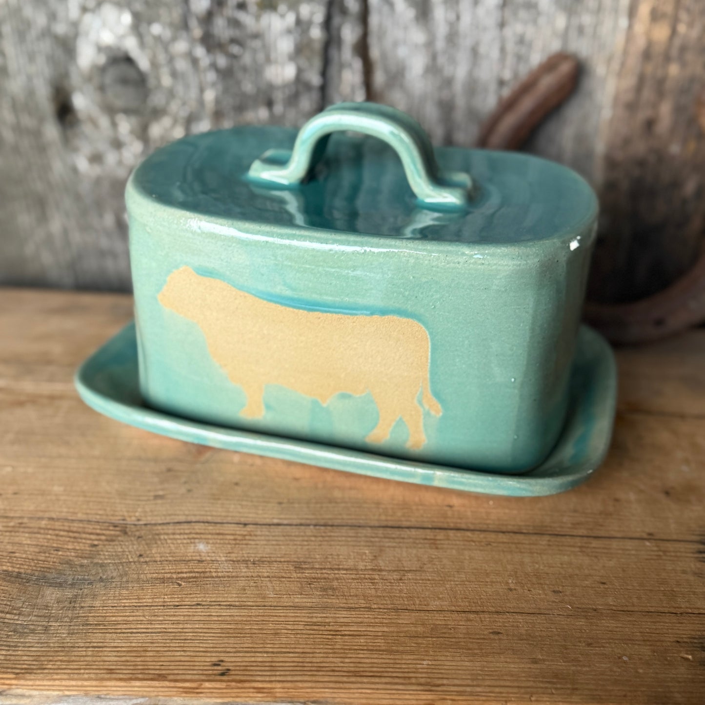 Butter Dish Tiffany Turquoise Cattle