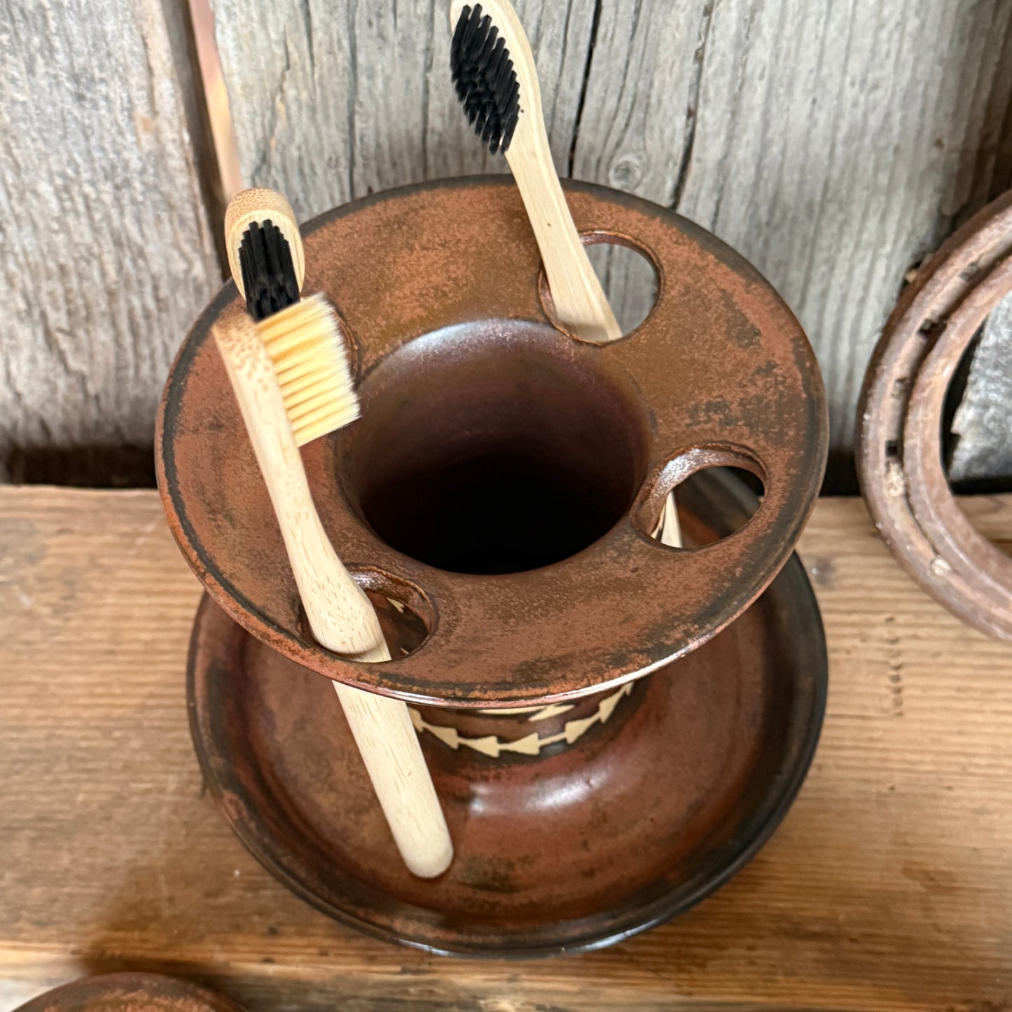 Bathroom Set of 3 - Soap Bottle, canister, and toothbrush holder - Southwestern Copper