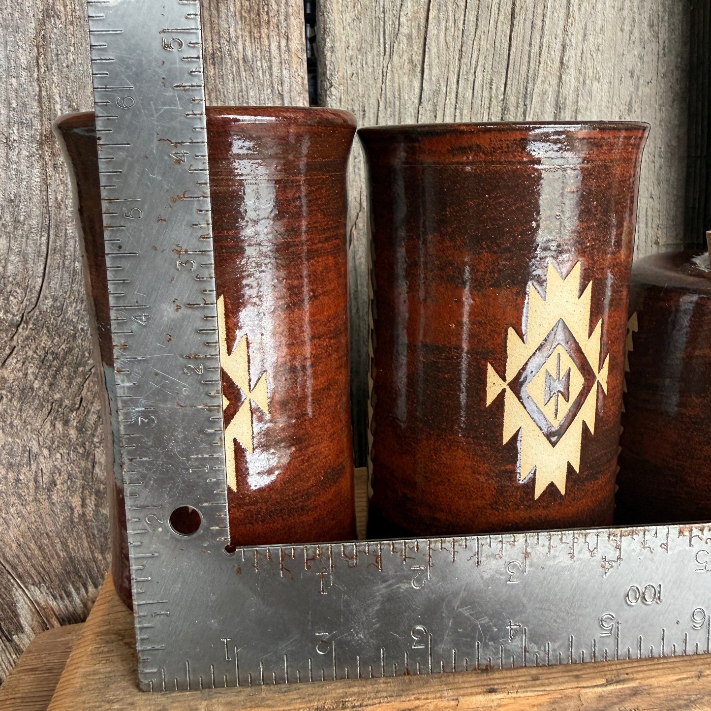 Bathroom Set of 4 - Soap Bottle, canister, and two electic toothbrush holders - Southwestern Rust