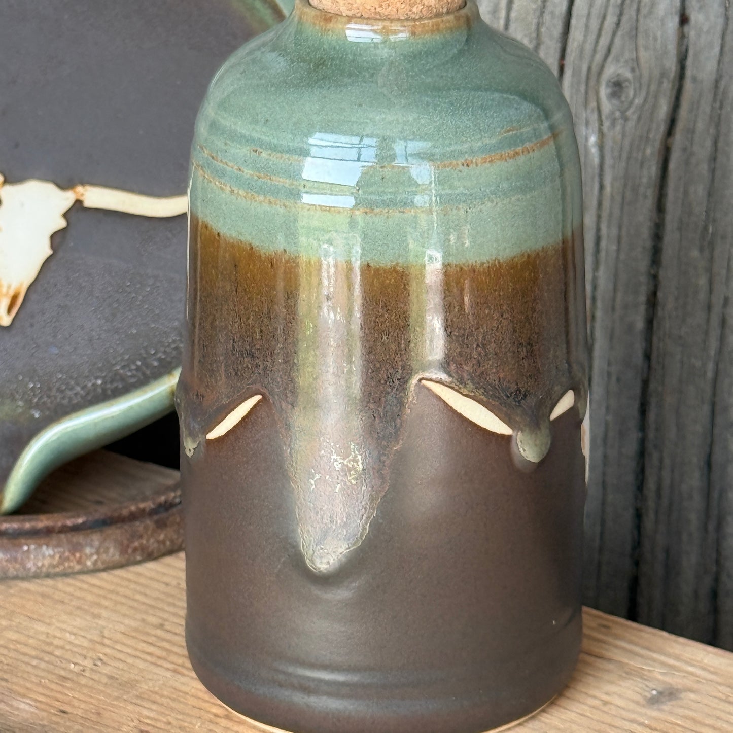 Soap dispenser and spoon rest -  skull Sagebrush and Leather