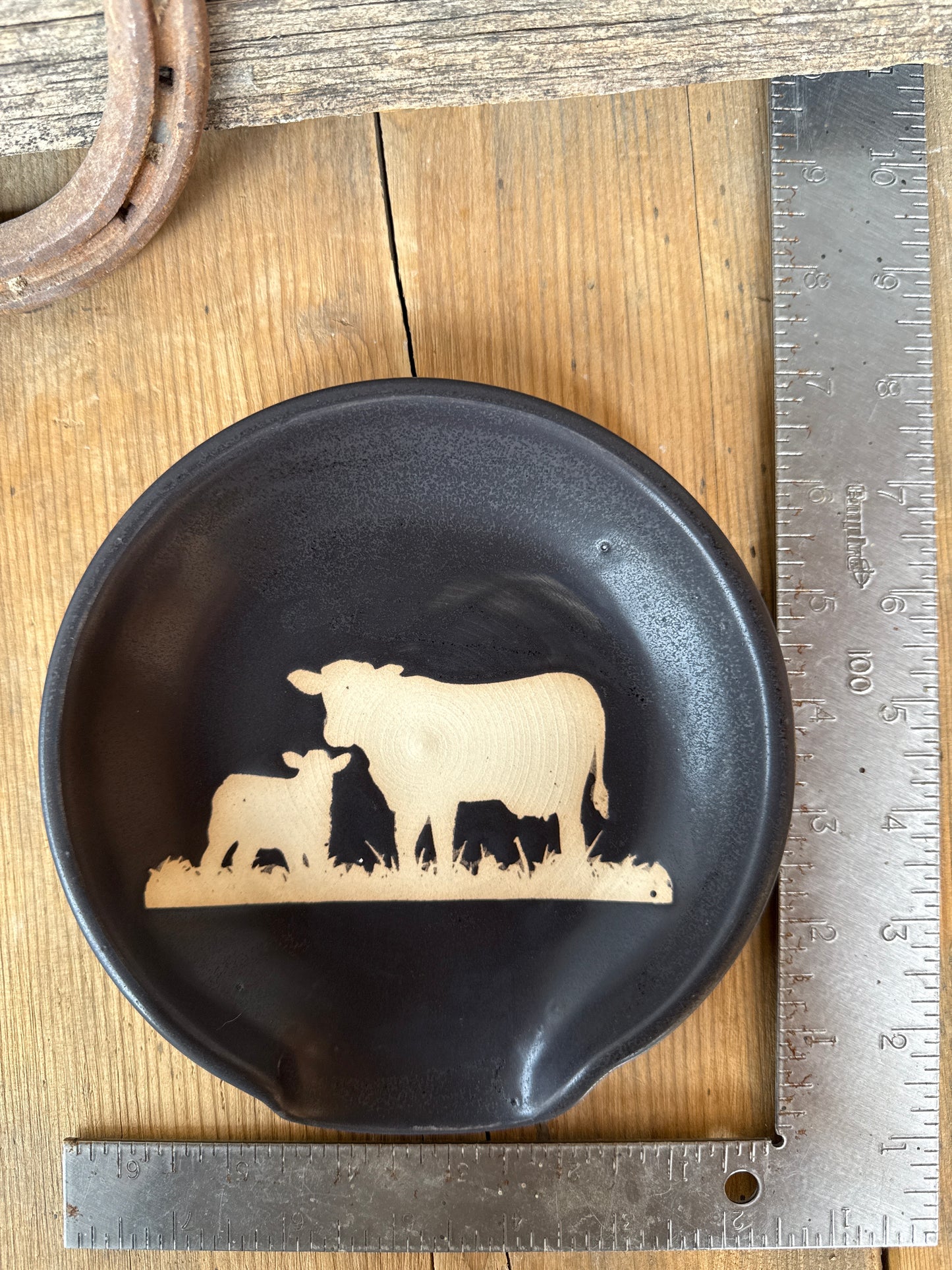 Butter Dish and Spoon Rest set- Black Cow Calf