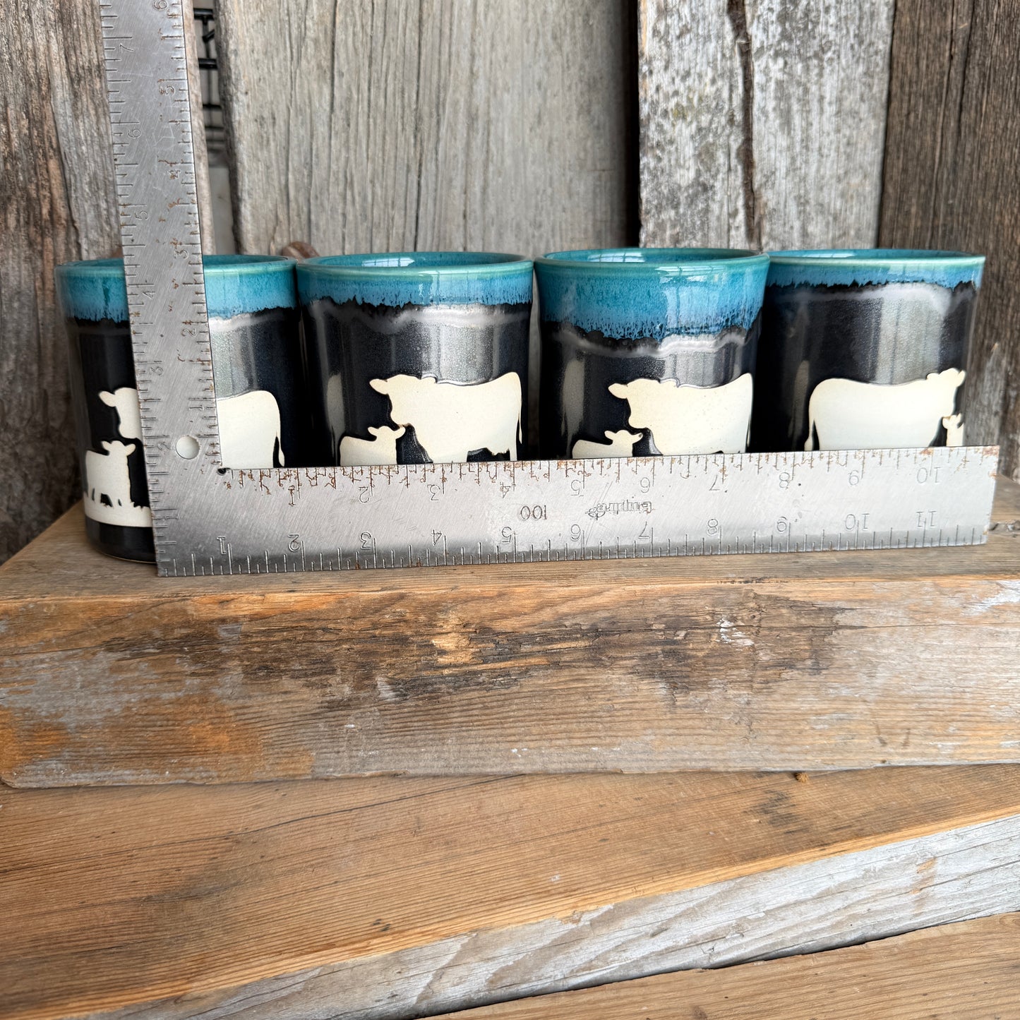 Cup Set of 4 - Cattle Turquoise and Gunmetal