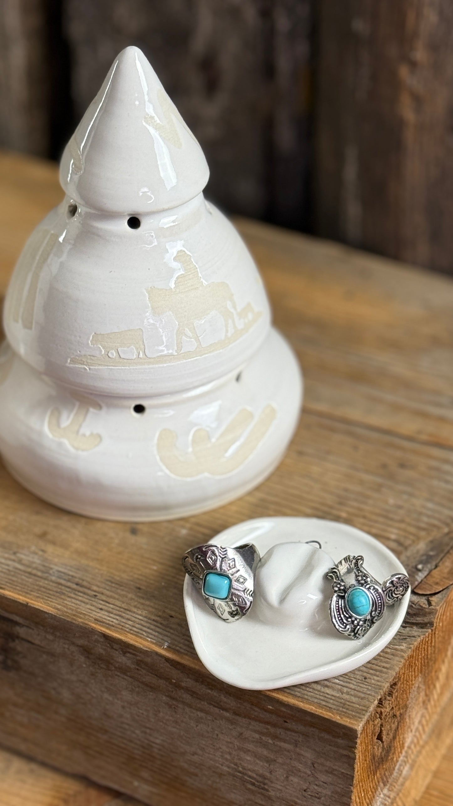 Cowboy Christmas tree luminary and soap dispenser