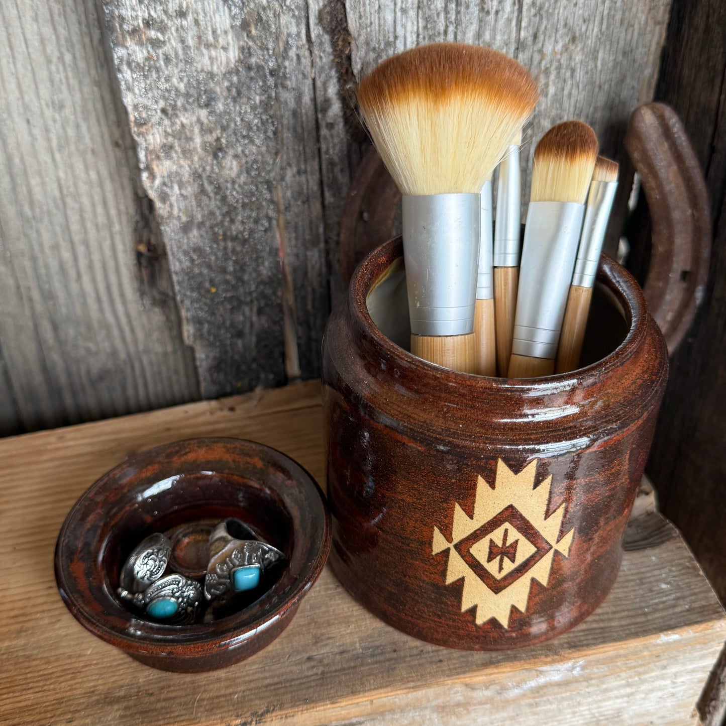 Bathroom Set of 4 - Soap Bottle, canister, and two electic toothbrush holders - Southwestern Rust