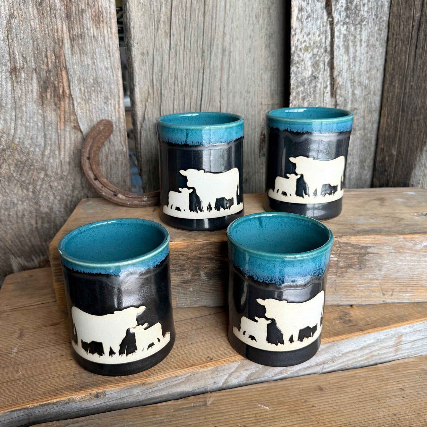 Cup Set of 4 - Cattle Turquoise and Gunmetal