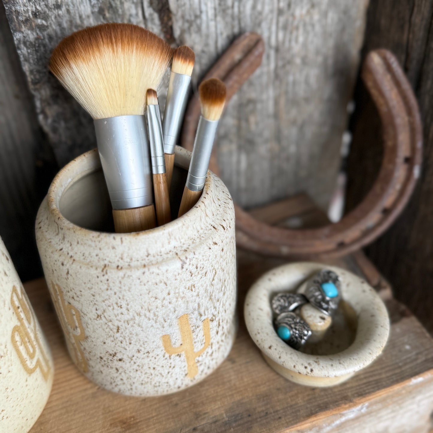 Bathroom Set of 3 - Soap Bottle, canister, and electic toothbrush holder - Cactus Speckle Park