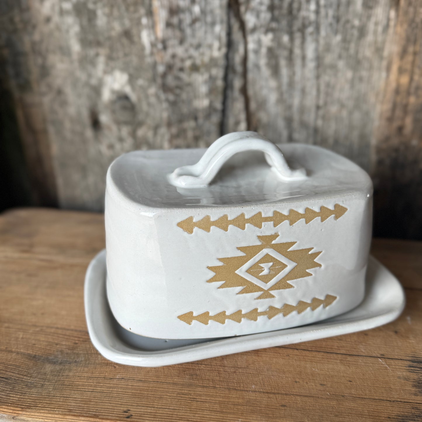 Butter Dish white Southwestern (2)