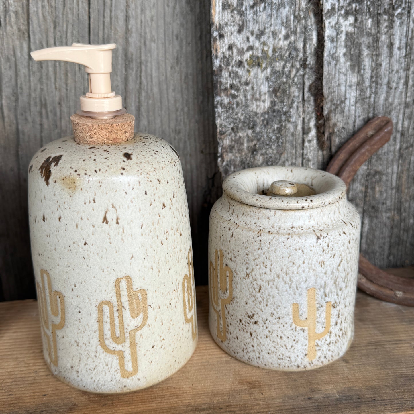Bathroom Set of 3 - Soap Bottle, canister, and electic toothbrush holder - Cactus Speckle Park